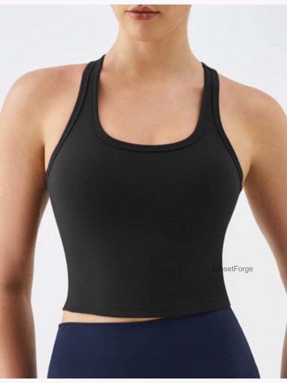Racerback Crop Tank Top with Built-in Padding - Longline Sports Bra for Workout - Picture 2 of 7